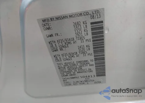 2014 Infiniti Qx60 z USA, uszkodzony, nr VIN 5N1AL0MM9EC504413